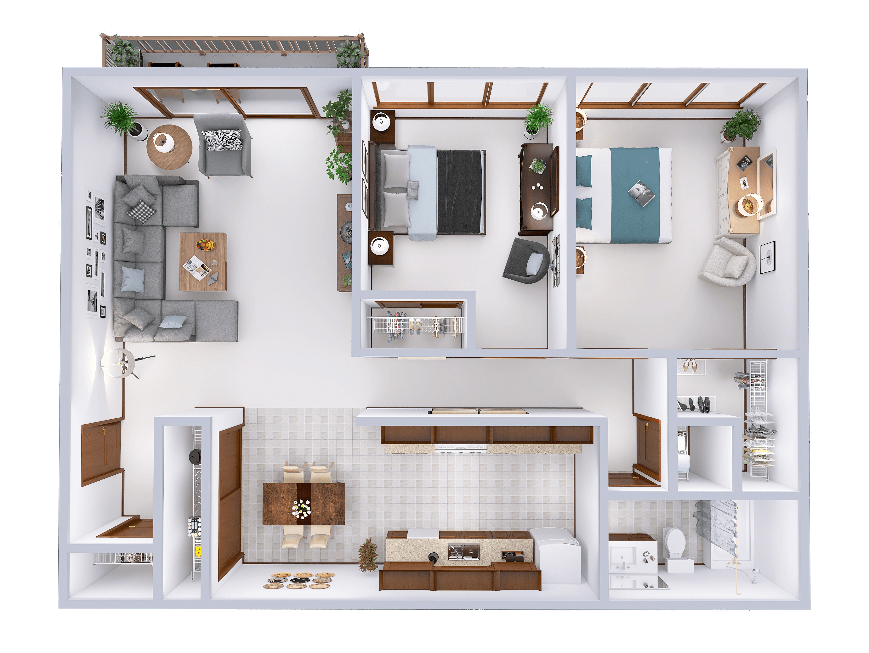 Floor plan for 2 beds, 1 bath, 992 sqft